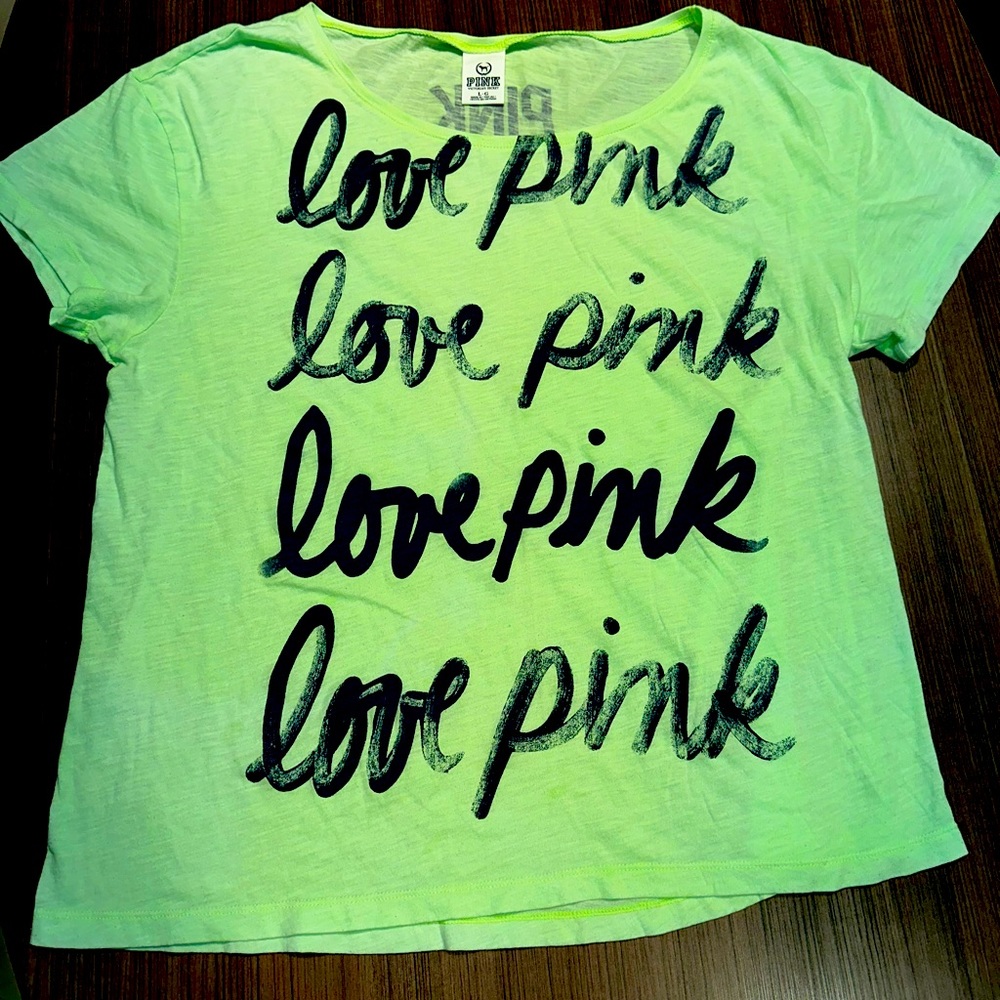 Women Tshirt size L Victoria Secret Pink Brand slightly used Lime Green shirt
